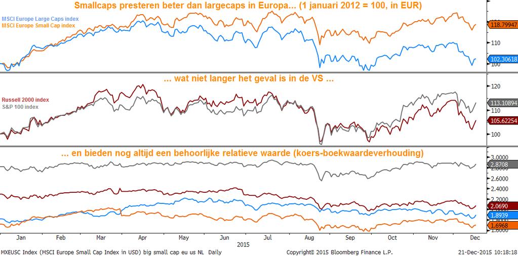 Europese smallcaps blijven waarde bieden (koers-boekwaardeverhouding van 1,8x tegenover 2x voor largecaps) en hebben nog altijd een groter stijgingspotentieel en een gezonde balans