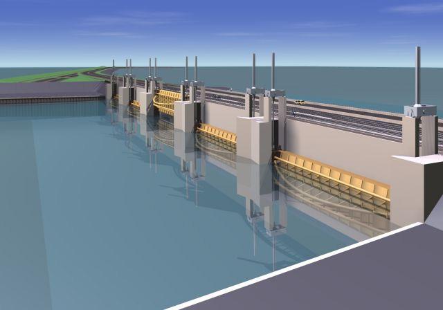 Nieuwe spuisluizen Afsluitdijk - Extra spuicapaciteit ten behoeve van afvoer uit IJsselmeer - Projectkosten circa 250 mio - Referentieontwerp enkele deur - Risico alsnog toepassen dubbele deuren