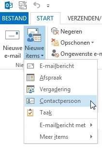 Wanneer u een nieuwe Contactfiche in Outlook aanmaakt (via de Outlook Werkbalk of de IMPACTXRM Werkbalk) zal dit in alle mogelijke gevallen een privaat contact zijn.