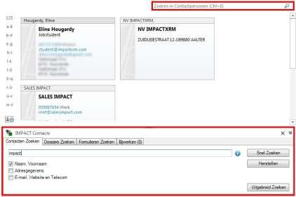 Figuur 1 1. U zoekt een contactpersoon BINNEN UW EIGEN Outlook Hier gelden de normale spelregels die door Outlook zelf worden bepaald.