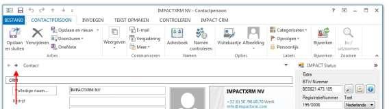 Een scherm verschijnt in beeld, dit scherm noemen wij de IMPACTXRM Contactfiche. Indien u echter de contactgegevens ook op uw telefoon, pda, ipad.
