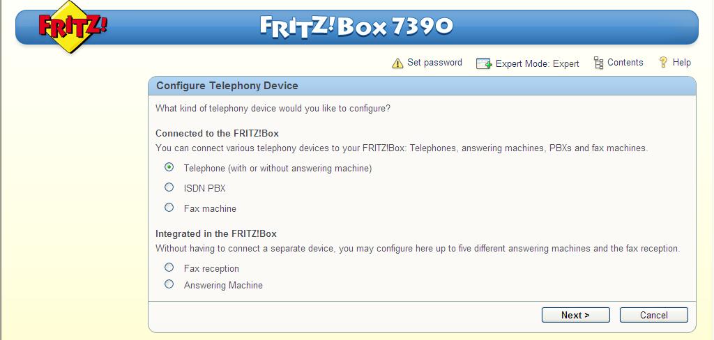 u een DECT draadloos toestel wilt aanmelden, kies dan [Telephone] Als u een ISDN telefooncentrale wilt aansluiten, kies dan [ISDN