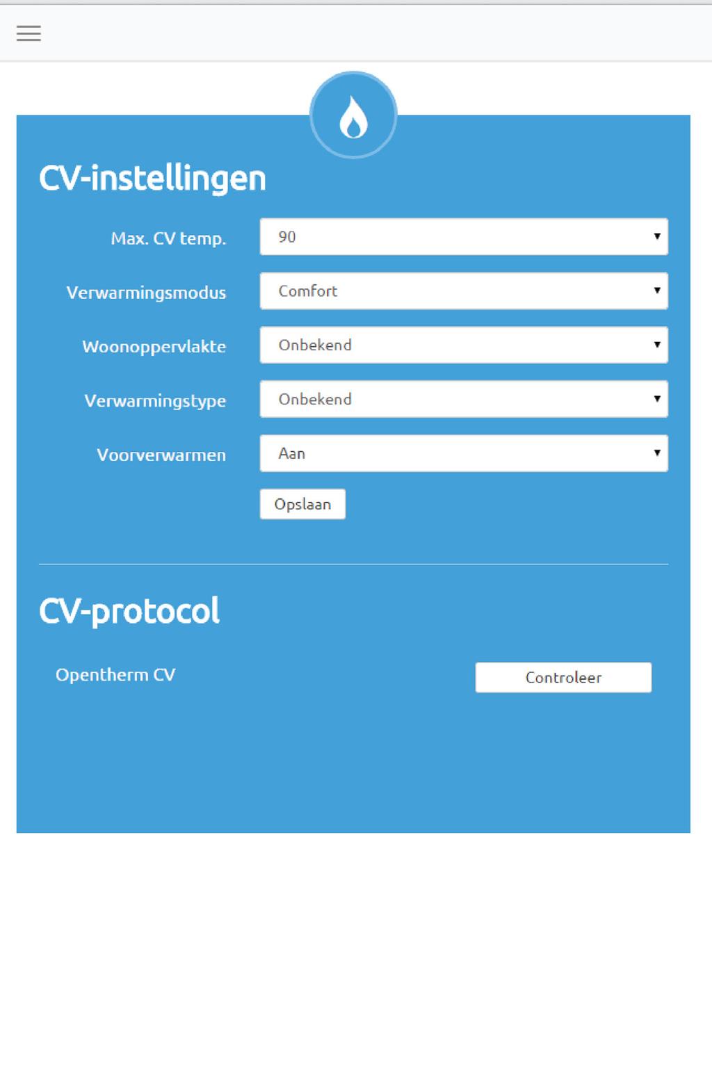 Cv-instellingen. Gebruikt Anna het OpenTherm-protocol? Dan kun je de maximale cv-temperatuur aanpassen. Laat je niet weten wat de maximale temperatuur is?