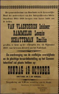 Op 12 september 1917 werden Emilie en Leonie gefusilleerd in Gent. Ze werden begraven in Gent.