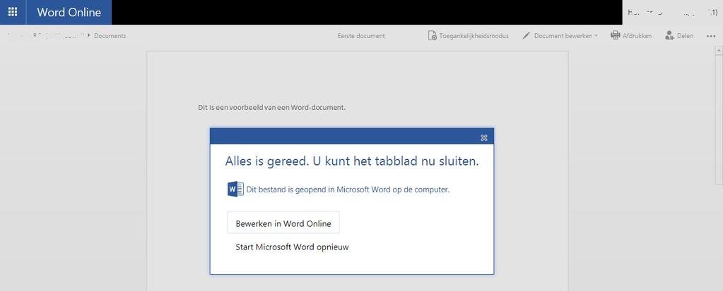 Je kunt het document (tussentijds) opslaan op Onedrive door te klikken op het hele kleine blauwe icoontje (diskette) met twee groene pijltjes boven het