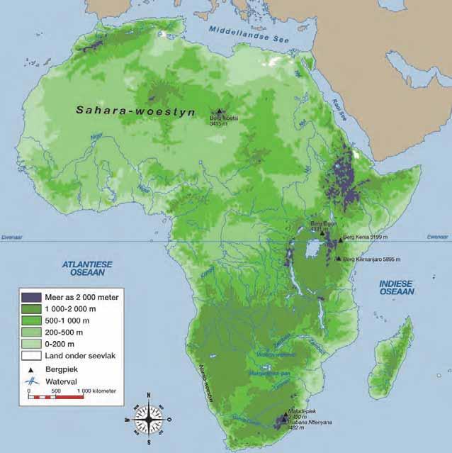 Klaskameraktiwiteit 1.9 Hoogte op n fisiese kaart van Afrika 1. Noem die twee hoogste berge in Afrika. 2. Noem die hoogste berg in Afrika suid van die ewenaar. 3.