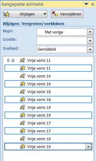 37. Idem voor alle volgende effecten met Vergroten/verkleinen Ik heb de effecten met