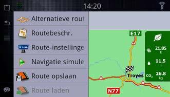 3.4.6 Alternatieve routes controleren bij het plannen van de route U kunt uit verschillende alternatieve routes kiezen of de planningsmethode voor de route wijzigen nadat u een nieuwe bestemming hebt