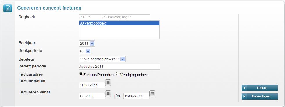 6 FACTURATIE Op basis van verantwoordingen kunnen concept facturen worden gegenereerd. De facturen worden beschikbaar gesteld in de facturatie module van Asperion.