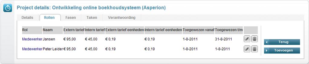 7.2 Gebruik van tarieven (uit rollen en/of taken) Een fundamentele keuze bij het gebruik van de module is het feit of u prijsafspraken op rolniveau of op taakniveau vastlegt in het systeem.