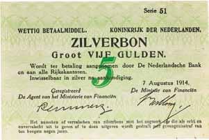 PAPIERGELD PAPER MONEY 925 1 gulden type 1938. Zilverbon. ht: Luysterburg de Wilde. 1 okt. 1938 sn: 2 letters 6 cijfers. Mev.