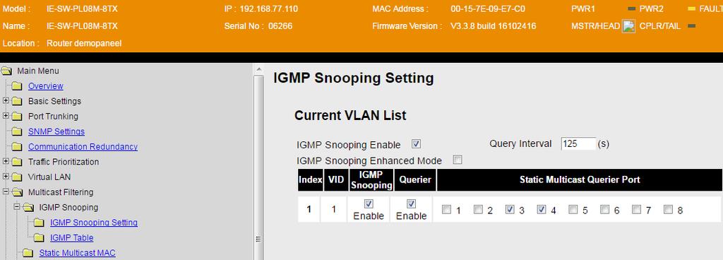 Mogelijke instellingen switch