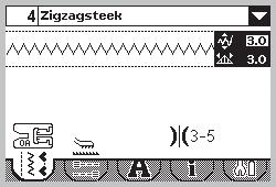 Aanpassingen aan steken Uw naaimachine stelt de beste instellingen in voor iedere geselecteerde steek en geeft daar ook aanbevelingen voor.