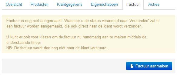 Als u voor Ja kiest wordt de factuur aangemaakt. In het veld daaronder, Stuur e-mail maar de klant, kunt u aangeven of de factuur direct naar de klant moet worden verzonden of niet.