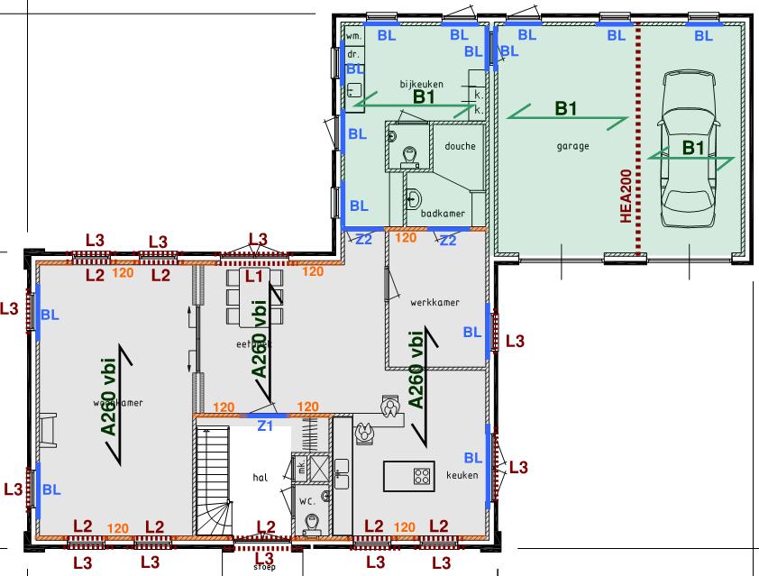 Bladnummer : 5 5. Constructie Overzichten 5.1. Overzicht beganegrondvloer en bouwlaag 1 Constructie voorzieningen in beganegrond en bouwlaag 1 5.2.