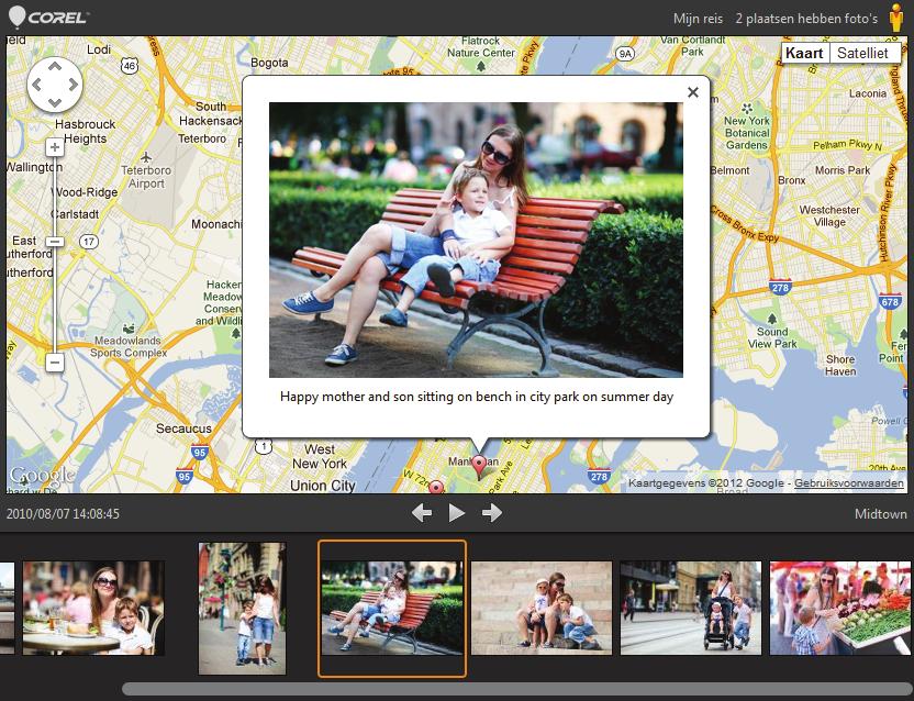 Met Mijn reis delen kunt u interactieve diapresentaties maken waarin uw foto's per locatie worden