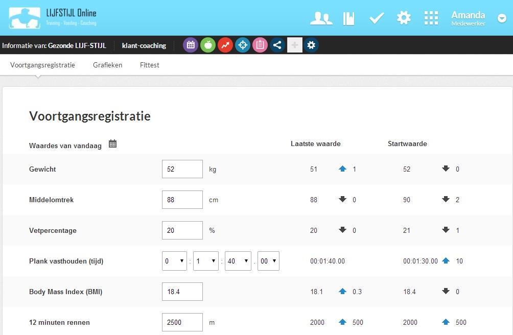 4. Coaching a. Voortgangswaarden bijhouden Je blijft makkelijker gemotiveerd als je inzicht hebt wat het resultaat is van alle trainings- en voedingsinspanningen.