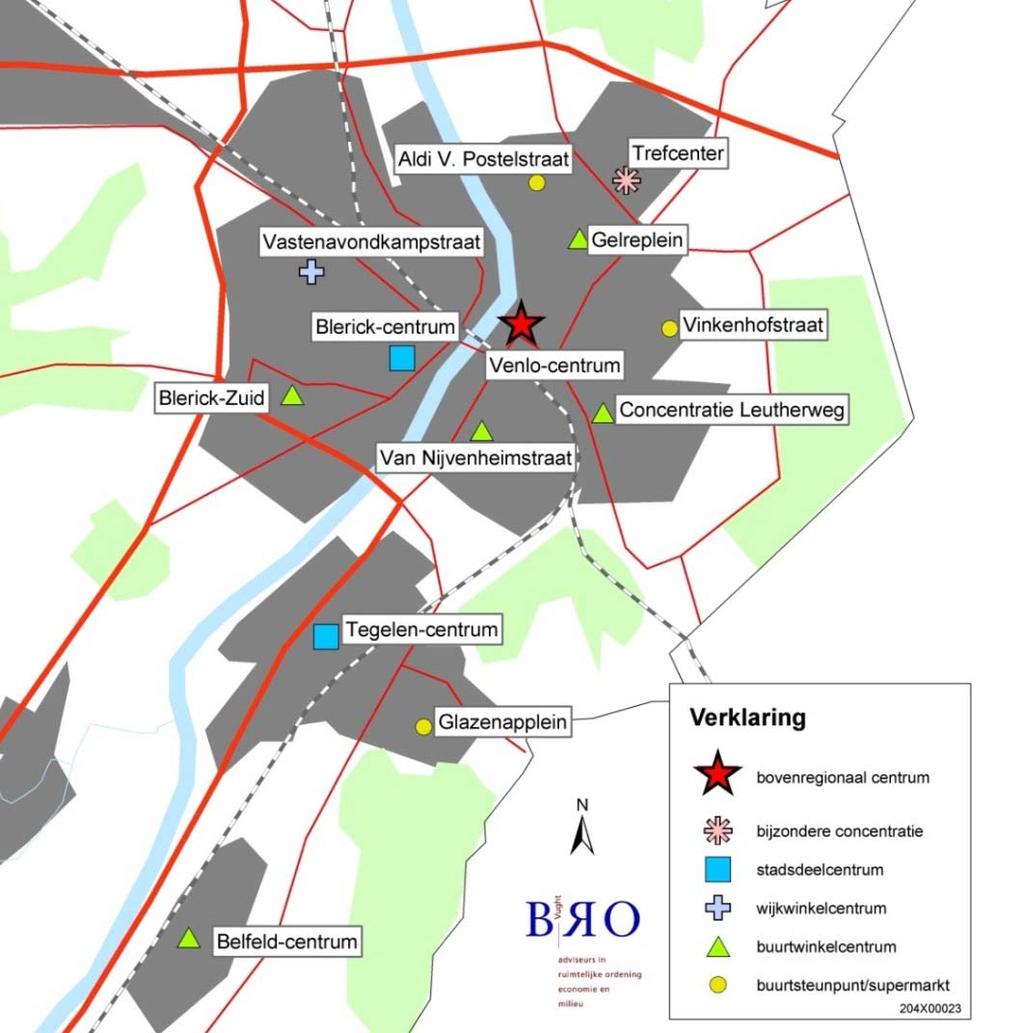 Figuur 2.1 Venlo, toekomstige winkelstructuur (2006) Op voorgaande figuur is de toekomstvisie op de detailhandel in de huidige nota gevisualiseerd.