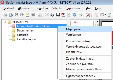 4.2 Bestanden importeren Wanneer RetSoft Archief is opgestart wordt er gecontroleerd of er bestanden staan in de fysieke map waarmee het postvak is gekoppeld.