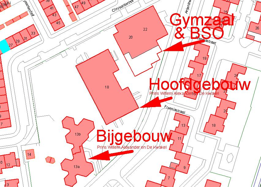 permanent bijgebouw met twee maal twee lokalen, bouwjaar 1973, een gemeentelijke gymzaal en tijdelijke huisvesting van buitenschoolse opvang Prokino (hierna: bso), zie Figuur 6.