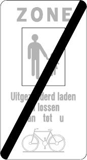 F105 Einde van een voetgangerszone. Dit verkeersbord wordt rechts geplaatst aan elke uitgang van een voetgangerszone; het mag links herhaald worden. 71.3. Een onderbord van het model M.4.