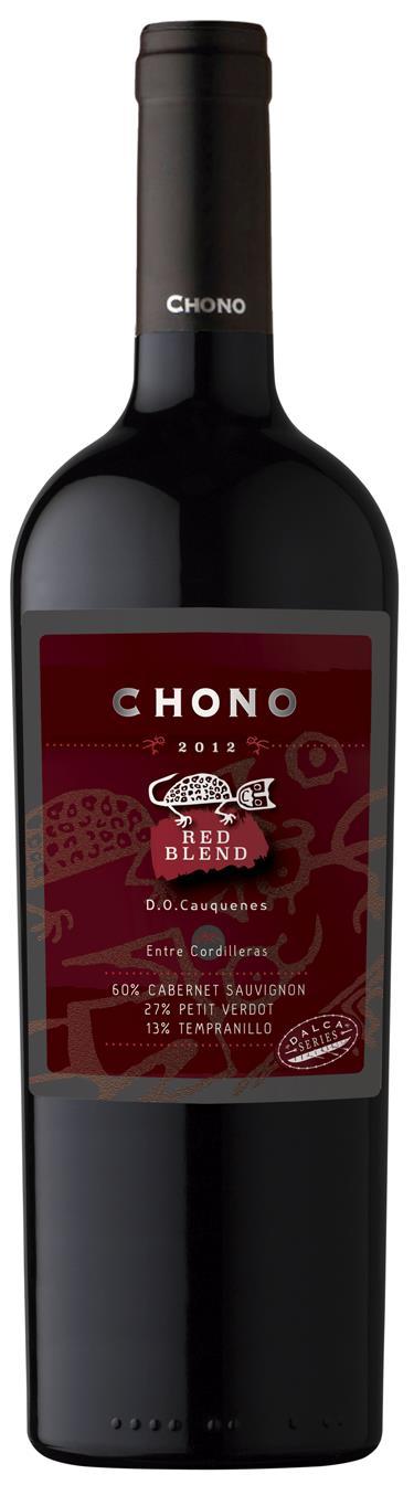 Chono vineyards Red Blend Cauquenes - Chili Cauquenes - Central Valley Chili 60% Cabernet Sauvignon 27% Petit Verdot 13% Tempranillo Colchagua Valley op de flanken van de Andes op een hoogte van 400m