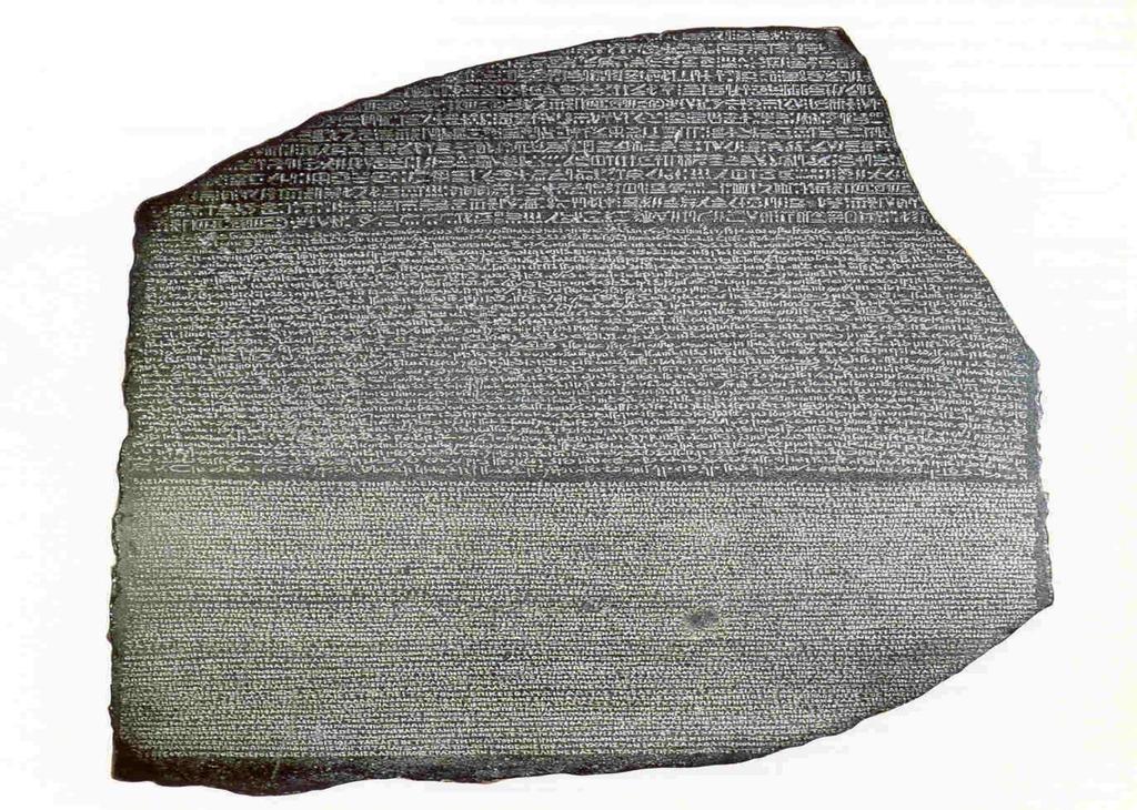 De steen van Rosette gevonden door leger van Napoleon in 1798 Hiëroglyfisch Egyptisch Demotisch