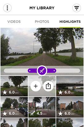 Mijn bibliotheek Mijn bibliotheek geeft de video's, foto's en highlights op je TomTom Bandit weer. Je kunt hele video's bekijken of alleen de videohighlights.