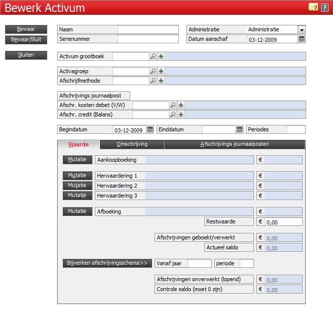 Administratiemodule 1. Ga naar Administratie -> Vaste activa -> Vaste activa beheren Het scherm om de vaste activa te beheren zal in beeld verschijnen. 2.