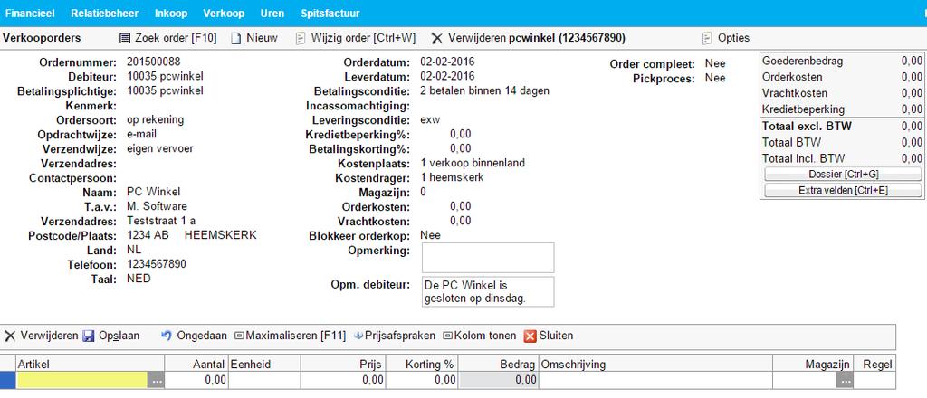 Klik op [Opslaan] om artikelen in de order in