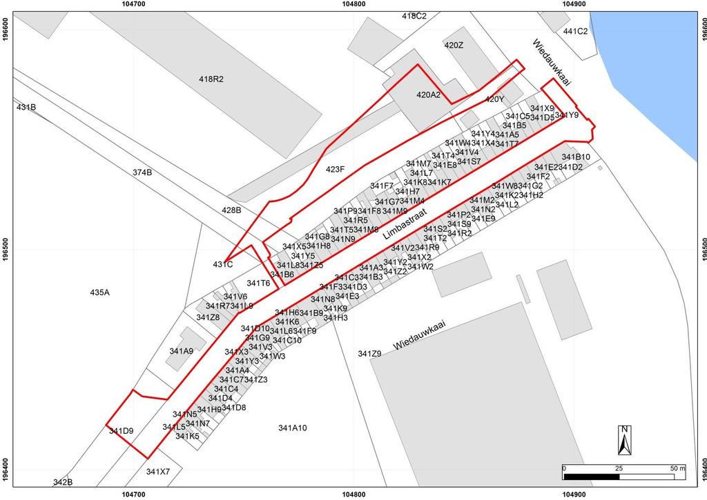 Plan 1: Situering projectgebied op het hedendaags kadaster (Stad Gent, De Zwarte Doos, Stadsarcheologie) 3.