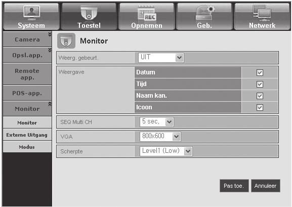webviewer Bedieningsapparaat U kunt een lijst zien van de bedieningsapparaten, inclusief PTZ-camera;s en systeemtoetsenborden, die zijn aangesloten op de