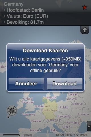 Online versus Offline kaarten Met Offline wordt bedoelt dat kaarten voor een te selecteren gebied, streek of land in het geheugen van de smartphone opgeslagen worden, zodat deze zonder