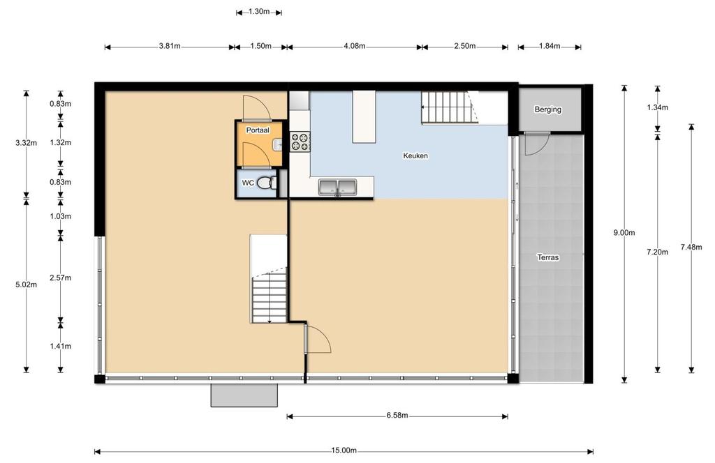 Plattegrond 1 e verdieping 3D