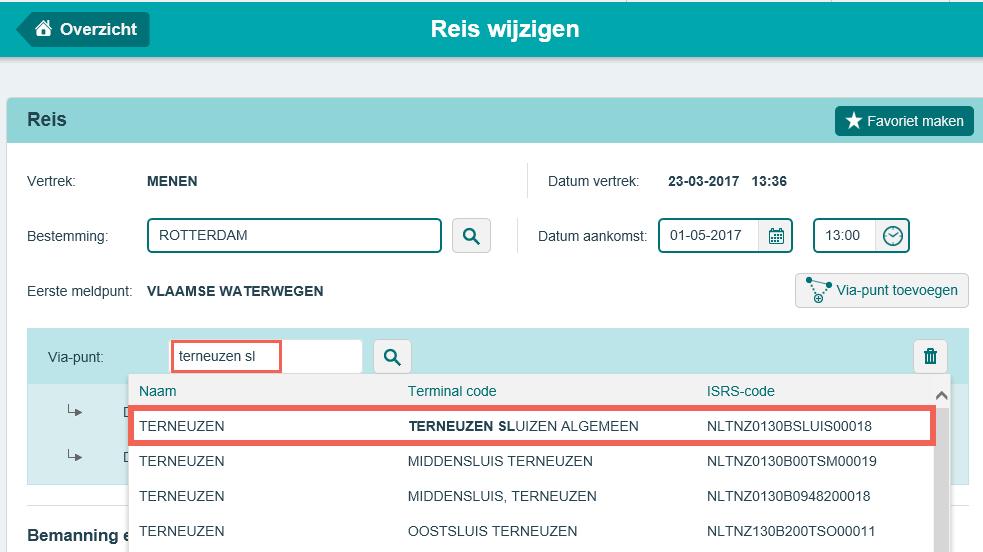 LET OP: het is belangrijk dat het deze exacte locatie is, anders zal het elektronisch bericht niet de juiste gegevens bevatten en komt het bericht niet als vooraanmelding voor de sluis in aanmerking.