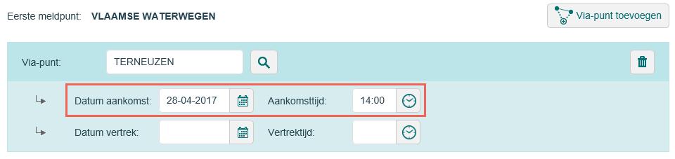 Vervolgens voert u de datum en het tijdstip in waarop u verwacht aan de sluis Terneuzen te zijn.