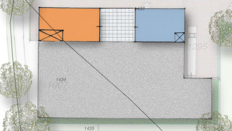 Deze zijde wordt architectonisch opgedeeld (2 dagwinkels en de entree van de