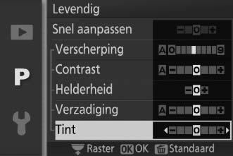 Picture Control Kies hoe de camera foto s verwerkt. Q Standaard R Neutraal S Levendig T Monochroom e Portret f Landschap Standaardverwerking voor evenwichtige resultaten.