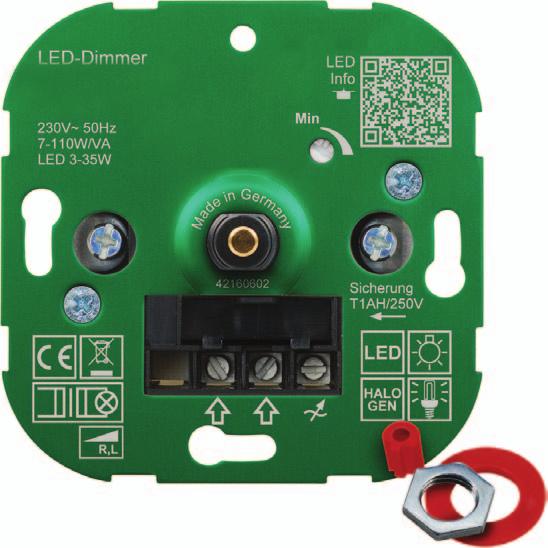 meegeleverde universele adapter (6mm) op bijna alle series schakelmateriaal van Ilu, Busch & Jaeger, Berker, Gira, Jung en Peha.