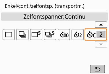 j De zelfontspanner gebruiken 1 Druk op de knop <Q>. Het scherm Snel instellen wordt weergegeven. 2 Selecteer [ ]. Druk op de pijltjestoetsen <Y> en <Z> om [ ] te selecteren en druk vervolgens op <0>.