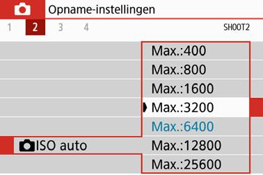 g: De ISO-snelheid instellen voor foto'sn 3 De maximale ISO-snelheid instellen voor [AUTO]N Voor ISO auto kunt u de maximale ISO-snelheid instellen op