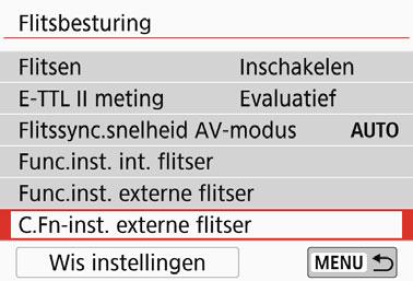 3 De flitsfunctie instellenn De persoonlijke voorkeuze voor de externe Speedlite instellen De persoonlijke voorkeuze-instellingen die bij [C.Fn-inst.