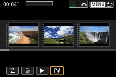 3 Videosnapshots maken 3 Sla het bewerkte album op. Druk op de knop <M> om terug te keren naar het bewerkingspaneel onder aan het scherm. Selecteer [W] (Opslaan) en druk vervolgens op <0>.