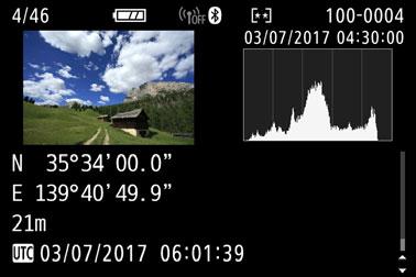 3 Opnamen van een geotag voorzien Weergave GPS-verbinding Met de indicator GPS-verbinding op het scherm Snel instellen (pag.