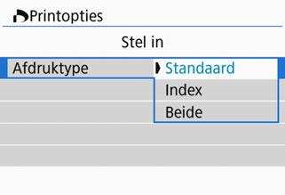 W Digital Print Order Format (DPOF) [Afdruktype] [Datum] [File No.] Afdruktype Datum File No. 4 K Standaard Er wordt één beeld afgedrukt per vel.