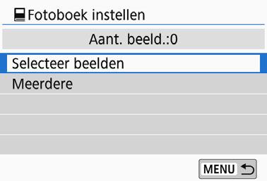 Deze functie is handig als u online fotoboeken wilt bestellen. 3 Eén beeld tegelijk opgeven Selecteer [Fotoboek instellen].