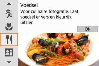 P Voedsel fotograferen Gebruik voor het fotograferen van voedsel de modus <P> (Voedsel). De foto wordt scherp en aantrekkelijk.