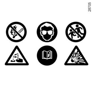 12 V-ACCU (2/2) A 2 3 4 7 Sticker A Houd u aan de indicaties op de accu: 2 open vuur en roken verboden; 3 oogbescherming verplicht; 4 op afstand van kinderen houden; 5 explosieve stoffen; 6 raadpleeg
