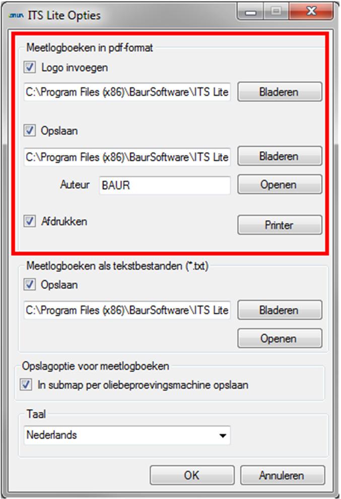 Geheugen- en afdrukopties instellen ITS Lite 6.1 Meetlogboeken in pdf-formaat 6.1.1 Logo invoegen Om meetlogboeken individueel te ontwerpen is het mogelijk een logo of een koptekst in de pdf-meetlogboeken in te voegen, bijv.