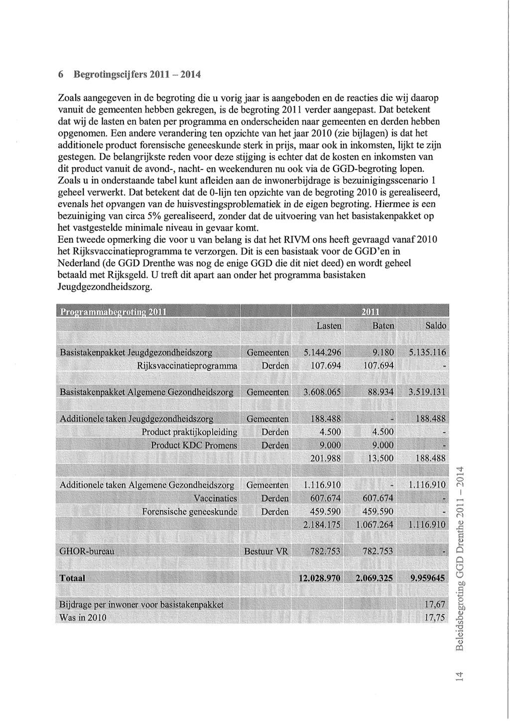 6 Begrotingscijfers 2011 Zoals aangegeven in de begroting die u vorig jaar is aangeboden en de reacties die wij daarop vanuit de gemeenten hebben gekregen, is de begroting 2011 verder aangepast.